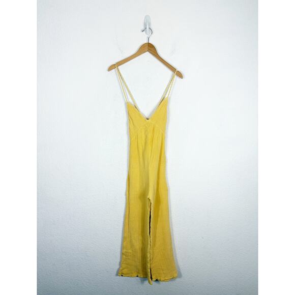 Jen’s Pirate Booty Gozzo Yellow Jumpsuit XS Halter Crop Wide Leg Terry Cloth - Picture 3 of 14